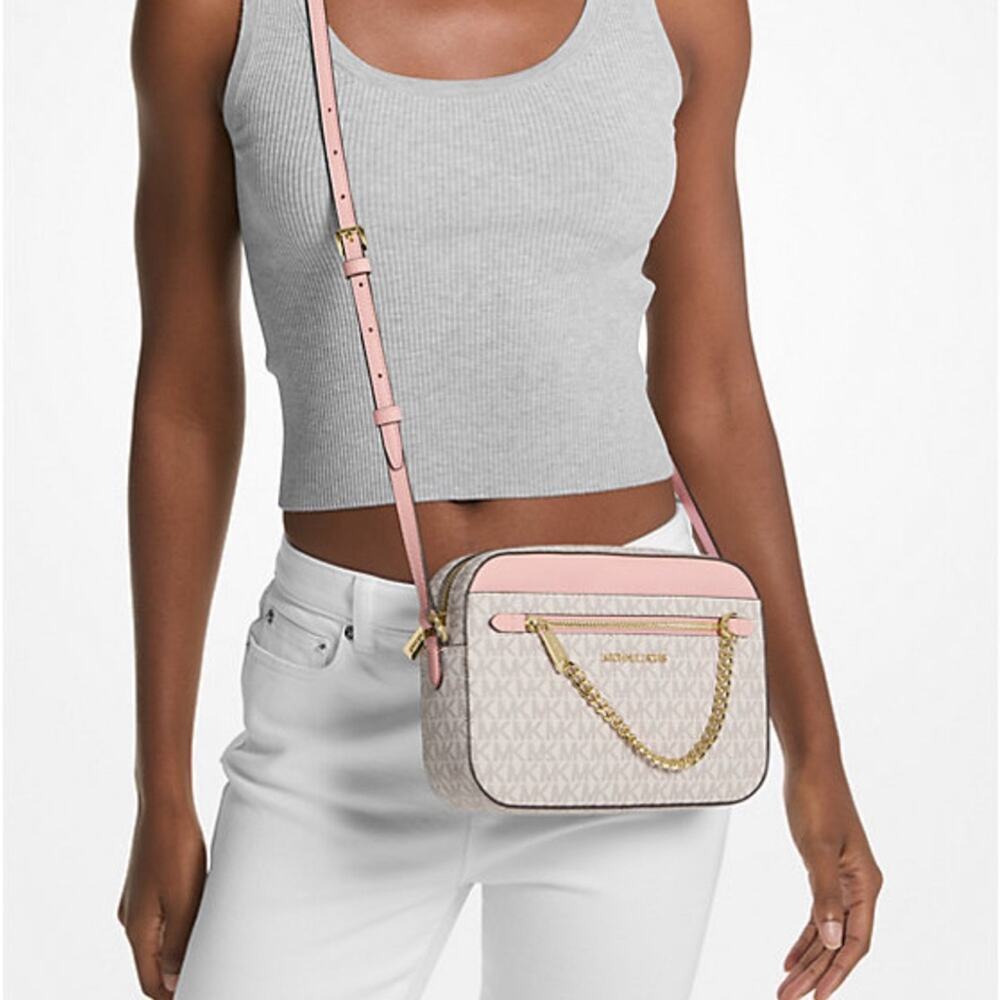 MICHAEL Kors Pink /White Jet Set Large Logo Crossbody Bag NWT